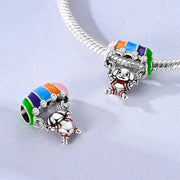Parachute Dog Pandora Charm | Rainbow Enamel | Puppy Dangle | Skydiving Adventure | Travel Gift