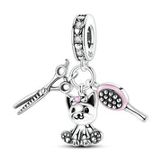 Pet Groomer Pandora Charm | Scissors Brush Puppy | Silver Dangle | Dog Stylist Gift | Salon Jewelry