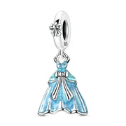 Blue Dress Pandora Charm | Princess Gown Dangle | Sparkle Bow Fashion | Cinderella Fairy Tale Gift