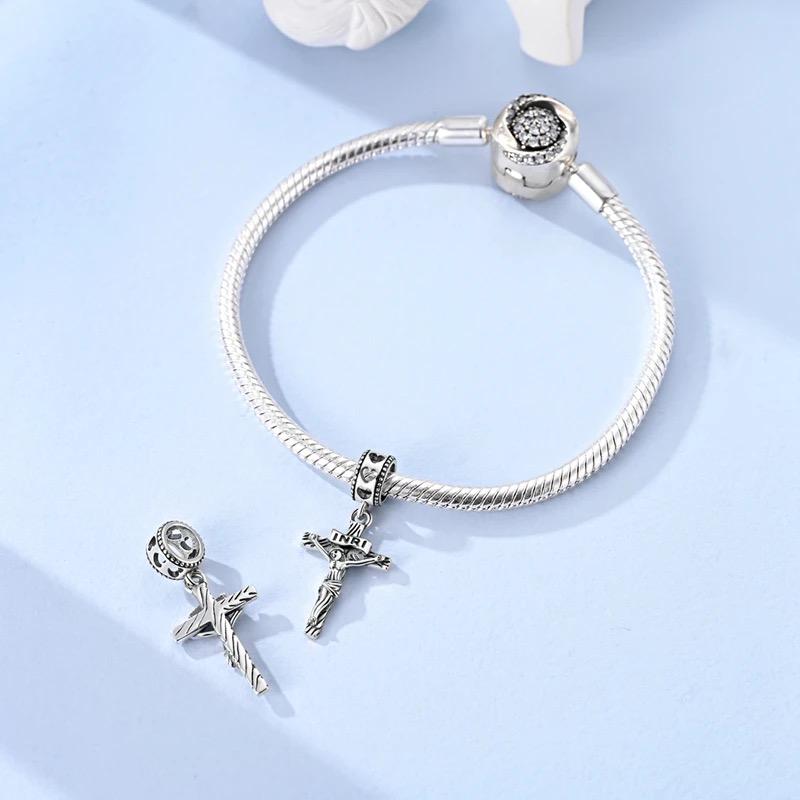 Jesus Cross sterling silver charm view 5