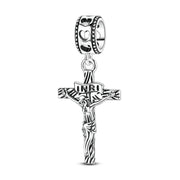 Crucifix Pandora Charm | Jesus Cross Dangle | Silver INRI Jewelry | Catholic Faith Gift | Religious Christian