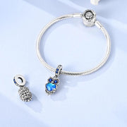 Blue Owl Pandora Charm | Silver Heart Crystal Night Bird | Wisdom Graduation Gift | Teacher Jewelry
