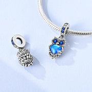 Blue Owl Pandora Charm | Silver Heart Crystal Night Bird | Wisdom Graduation Gift | Teacher Jewelry