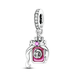 Nail Polish Pandora Charm | Pink Rose Silver Bottle | Manicurist Nail Tech Gift | Beauty Jewelry