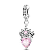 Mom Crown Pandora Charm | Pink Heart Crystal | Silver Dangle | Queen Jewelry | Mothers Day Gift