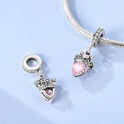 Mom Crown Pandora Charm | Pink Heart Crystal | Silver Dangle | Queen Jewelry | Mothers Day Gift