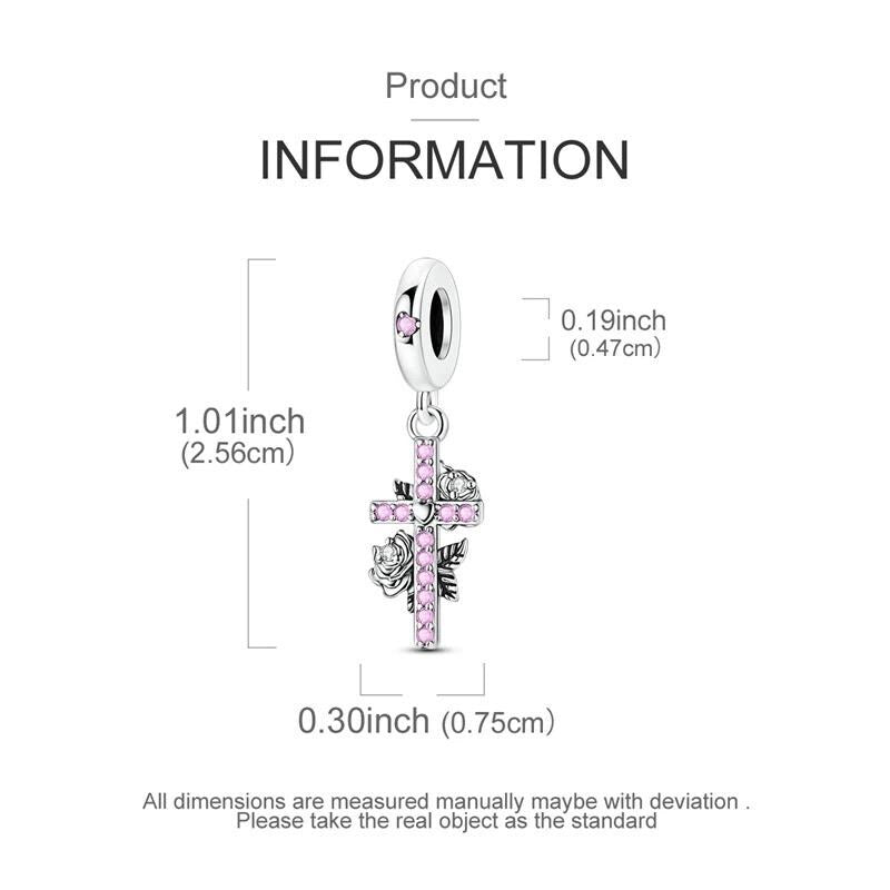 Pink Rose Cross sterling silver charm view 6