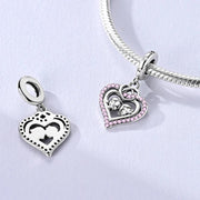 Family Pandora Charm | Boy & Girl Heart Dangle | Silver Sibling Gift | Pink Crystal Mom Bead