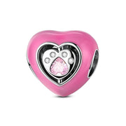 Paw Print Pandora Charm | Pink Heart Bead | Silver Dog Cat Jewel | Pet Lover Gift