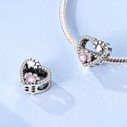 Paw Print Pandora Charm | Pink Crystal Heart Bead | Silver Dog Cat Jewelry | Memorial Gift