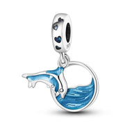 Dolphin Pandora Charm | Blue Ocean Wave Dangle | Silver Sea Life Animal | Marine Biology Gift