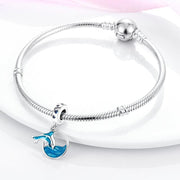 Dolphin Pandora Charm | Blue Ocean Wave Dangle | Silver Sea Life Animal | Marine Biology Gift