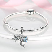 Mermaid Pandora Charm | Blue Shell Starfish | Triple Dangle | Ocean Summer Beach Jewelry | Fantasy Gift