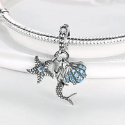 Mermaid Pandora Charm | Blue Shell Starfish | Triple Dangle | Ocean Summer Beach Jewelry | Fantasy Gift