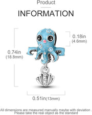 Blue Octopus Pandora Charm | Sea Animal Bead | Silver Shell Dangle | Ocean Summer Beach Gift