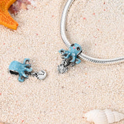 Blue Octopus Pandora Charm | Sea Animal Bead | Silver Shell Dangle | Ocean Summer Beach Gift