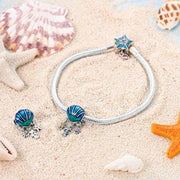 Blue Shell Pandora Charm | Seahorse Starfish Dangle | Silver Enamel Sea Life | Ocean Beach Gift