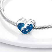 Ocean Wave Pandora Charm | Blue Enamel Heart | Silver Surf Bead | Summer Beach Gift
