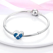 Ocean Wave Pandora Charm | Blue Enamel Heart | Silver Surf Bead | Summer Beach Gift