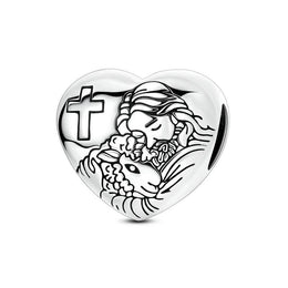 Jesus Good Shepherd Pandora Charm | Lamb Cross Heart Bead | Silver Christian Faith Gift | Religious