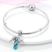 Flip Flop Pandora Charm | Palm Tree Starfish | Teal Enamel Dangle | Summer Beach Vacation Gift