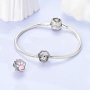 Cat Paw Pandora Charm | Glow In Dark Purple Bead | Silver Kitten Face | Pet Luminous