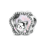 Cat Paw Pandora Charm | Glow In Dark Purple Bead | Silver Kitten Face | Pet Luminous