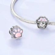 Cat Paw Pandora Charm | Glow In Dark Purple Bead | Silver Kitten Face | Pet Luminous