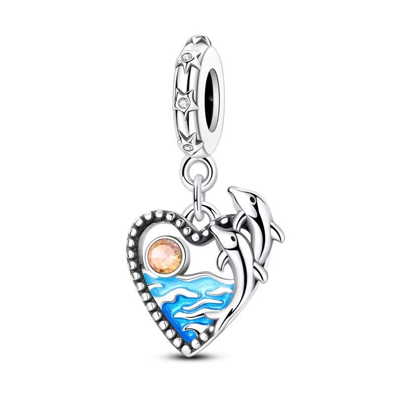 Dolphin Heart 925 sterling silver charm