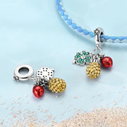 Lucky Clover Pineapple Strawberry Pandora Charm | Triple Fruit Dangle | Silver Summer Tropical Jewelry