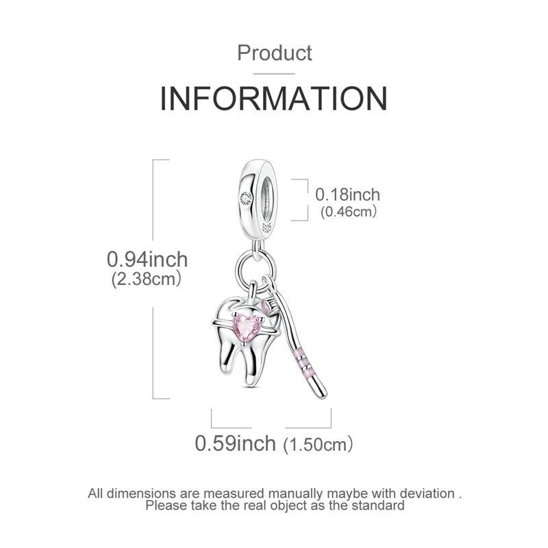 Dentist Tooth sterling silver charm view 6
