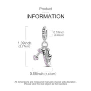 Fitness Gym Dangle Fits Pandora Charm Bracelet, Silver Pink Crystal Sneaker Dumbbell Sporty Gift