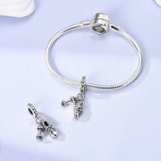 Fitness Gym Dangle Fits Pandora Charm Bracelet, Silver Pink Crystal Sneaker Dumbbell Sporty Gift