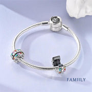 Family Clip Pandora Charm | Rainbow Crystal Stopper | Colorful Silver Bead | Mom Grandma Gift