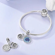 Ocean Wave Pandora Charm | Blue Crystal Disc | Silver Spiral Swirl | Wayfinder Jewelry | Summer Beach