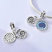 Ocean Wave Pandora Charm | Blue Crystal Disc | Silver Spiral Swirl | Wayfinder Jewelry | Summer Beach