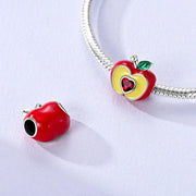 Red Apple Pandora Charm | Teacher Gift | Heart Crystal Core | Silver Fruit Bead | NYC Souvenir