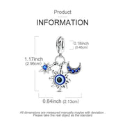 Sun Moon Star Evil Eye Pandora Charm | Celestial Triple Dangle | Blue Crystal Protection