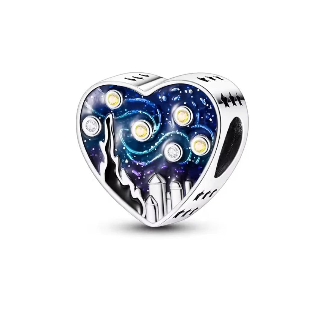 Starry Night Heart 925 sterling silver charm