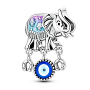 Lucky Elephant Pandora Charm | Evil Eye Horseshoe Dangle | Good Luck Protection Amulet | Boho Gift