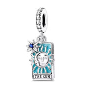 Sun Tarot Card Pandora Charm | Blue Celestial Dangle | Silver Mystic Witchy Jewelry | Spiritual Gift