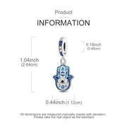 Hamsa Hand Pandora Charm | Blue Evil Eye Dangle | Silver Protection Amulet | Good Luck Gift