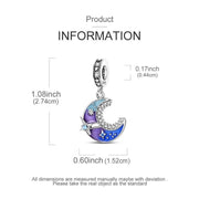 Blue Crescent Moon Bead Fits Pandora Charm Bracelet, Silver Celestial Galaxy Star Dangle Gift