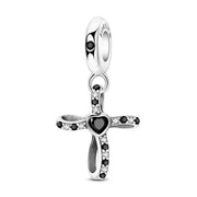 Black Heart Cross Pandora Charm | Infinity Loop Dangle | Gothic Faith Jewelry | Forever Memorial Gift
