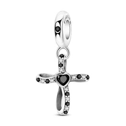 Black Heart Cross Pandora Charm | Infinity Loop Dangle | Gothic Faith Jewelry | Forever Memorial Gift