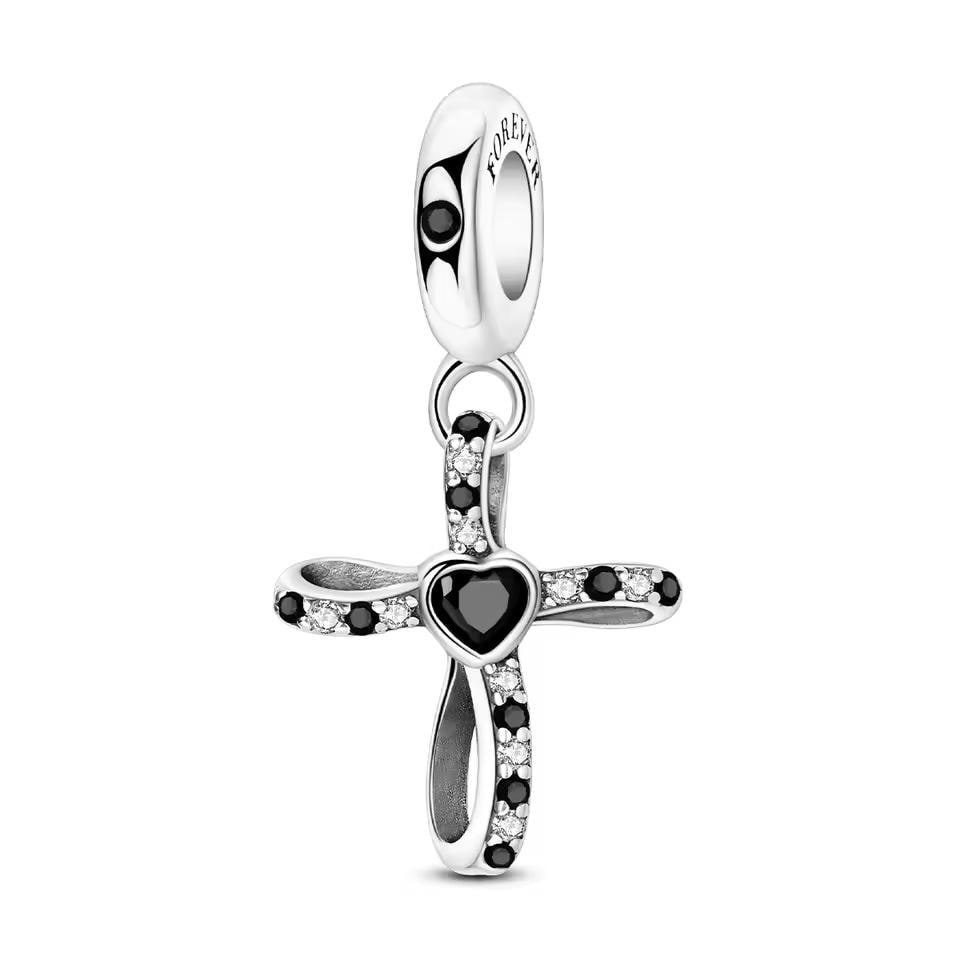 Black Heart Infinity Cross 925 sterling silver charm