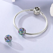 Peacock Feather Pandora Charm | Teal Purple Enamel Bead | Silver Boho Nature Jewelry | Bird Gift