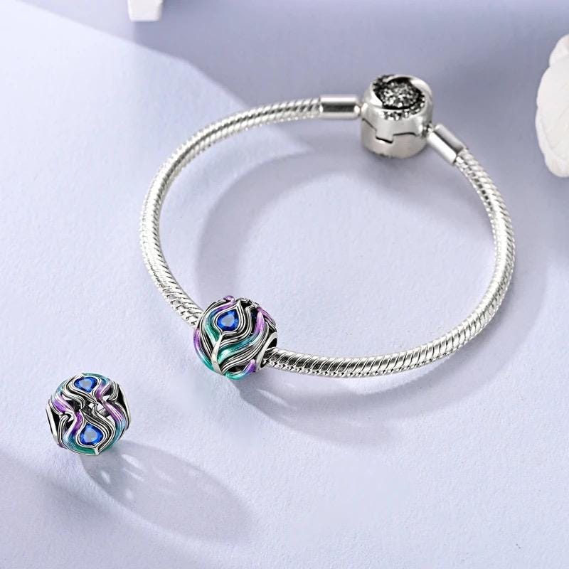 Peacock Feather sterling silver charm view 5