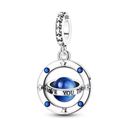Spinning Galaxy Planet Pandora Charm | Blue Universe Bead | Silver Space Gift