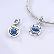 Spinning Galaxy Planet Pandora Charm | Blue Universe Bead | Silver Space Gift